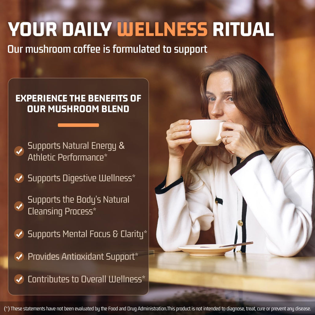 Mushroom Coffee 11 in 1 Mushrooms with Ashwagandha, Lion's Mane, Reishi, Cordyceps, Shiitake, King Oyster & Turkey Tail,Instant Coffee Powder for Energy, Focus, Memory & Immunity Support(30 Servings)