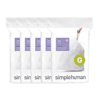 simplehuman Code G 100 Count Custom Fit Liners, Drawstring Kitchen Trash Bags, One-by-One Mess-Free Dispense, Extra Thick & Double Seamed, 50% PCR Plastic, 30 Liter / 8 Gallon, White
