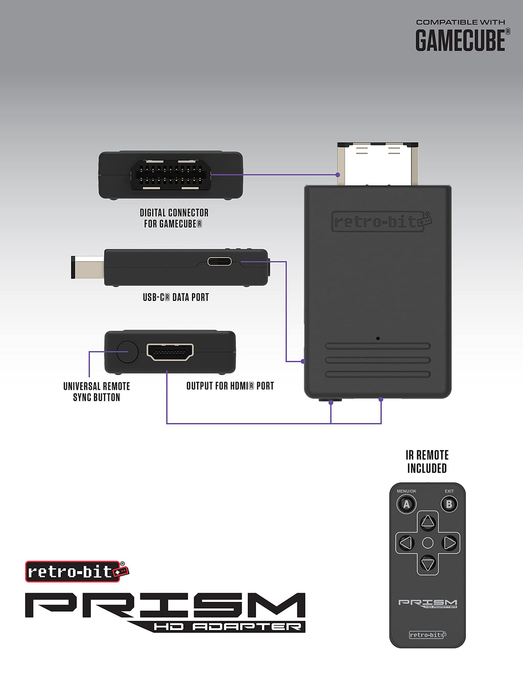 Retro-Bit Prism HDMI Adapter for GameCube - AV to HDMI Converter/Upscaler for 1080P Support