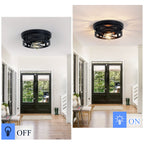 SKEJAO Flush Mount Ceiling Light Fixture,Black 2-Light Hallway Light Fixtures Ceiling,Light Fixtures Ceiling Mount for Farmhouse,Kitchen,Hall,Bedroom,Bathroom (2 Pack)