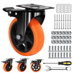 5 Inch Orange Heavy Duty Locking Caster Wheels Set of 4 – 2600LBS Total Capacity, PU Industrial Casters with Dual Brake for Workbench, Machinery & Warehouse Carts – Heavy Duty Industrial Use Only