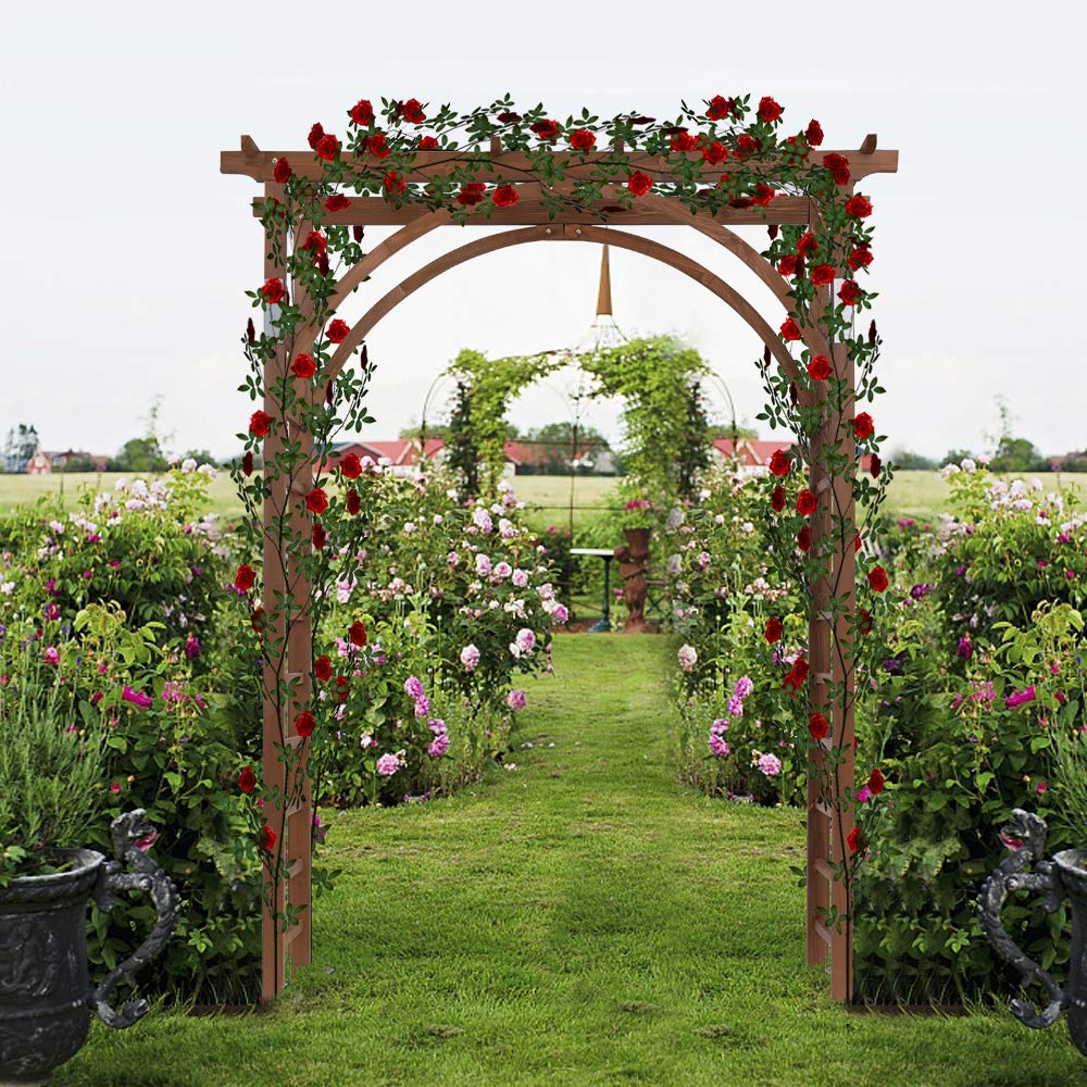 VINGLI 85in Wooden Arbor Garden Arch, Wedding Arch for Ceremony, Wood Trellis for Plant Climbing, Christmas Decor Pergola for Garden Backyard, Lawn