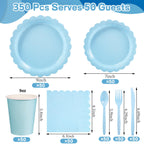 Xiangqu 350 Pcs Light Blue Paper Plates and Napkins, Boy Baby Shower Decorations Include Scalloped Plates Napkins Cups for Kindergarten Graduation, Bridal Shower, Summer Wedding, Birthday