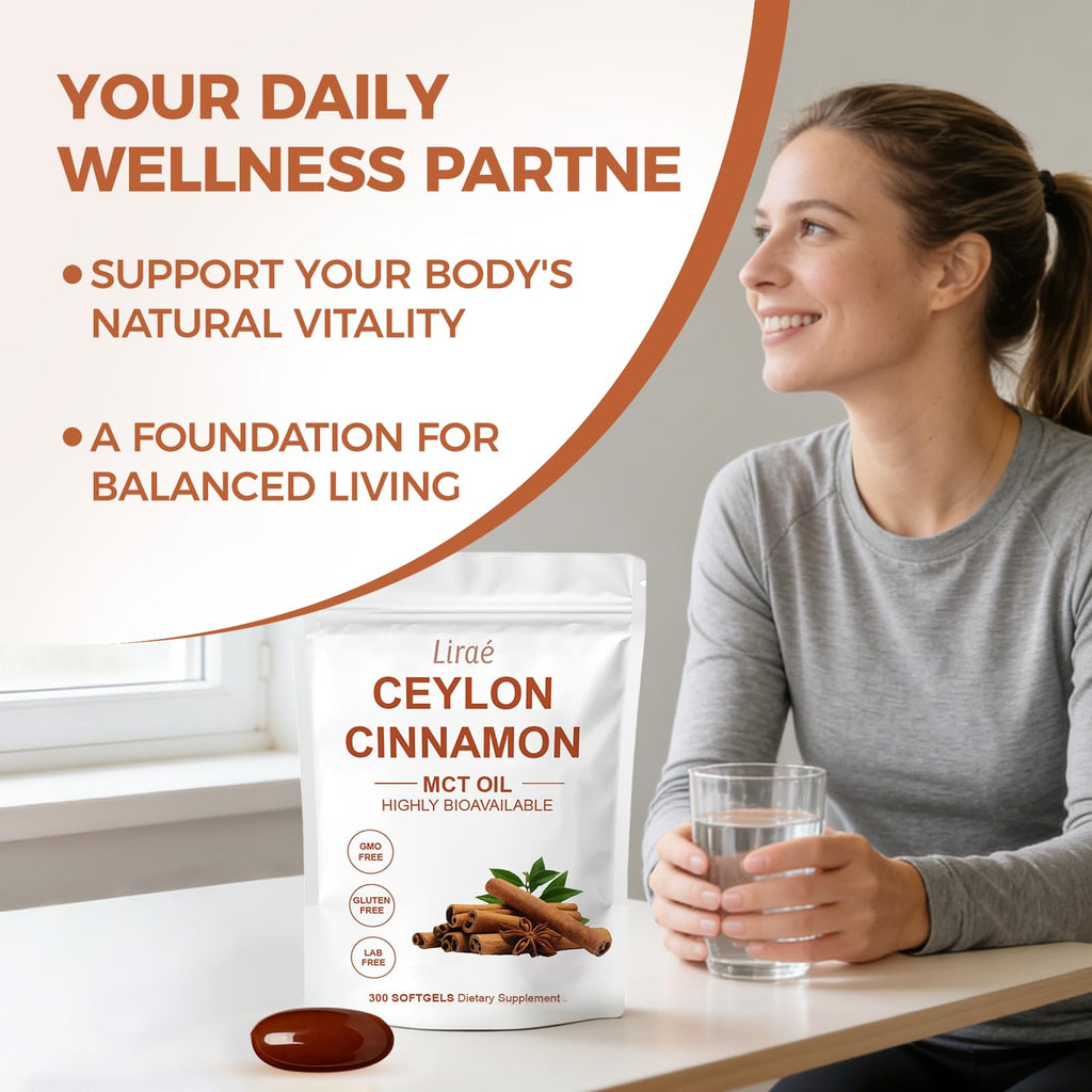LIRAE Ceylon Cinnamon SoftGels, Ceylon Cinnamon Soft Gels 7200mg Equivalent with Mct Oil, Highly Bioavailable Herbal Extract | Non-GMO, Gluten Free | 300 Softgel (1)