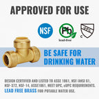 SUNGATOR 1-Inch Push Fit PEX Tee, No Lead Brass Plumbing Pipe Connector T Fittings with Disconnect Clip, Push-to-Connect, Copper, CPVC (2-Pack)