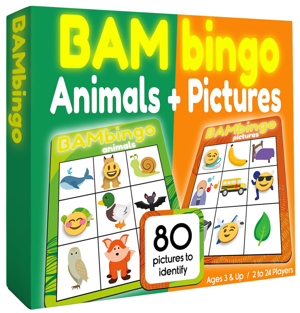 THE BAMBINO TREE Animal and Picture Bingo Game for Kids - Flash Cards Matching Learning Board Game for Ages 3-6 Preschool, Kindergarten & Family Fun