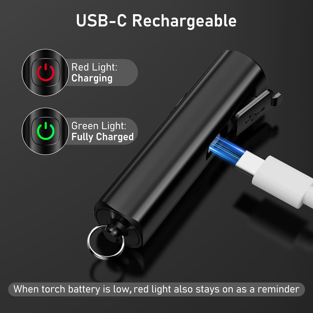Blukar 2 Pack Rechargeable EDC Flashlight, 360L Mini Keychain Flash Light with 3 Lighting Modes, Memory Function, Waterproof, Compact and Portable Pocket Light for Everyday Carry, Emergency, Camping