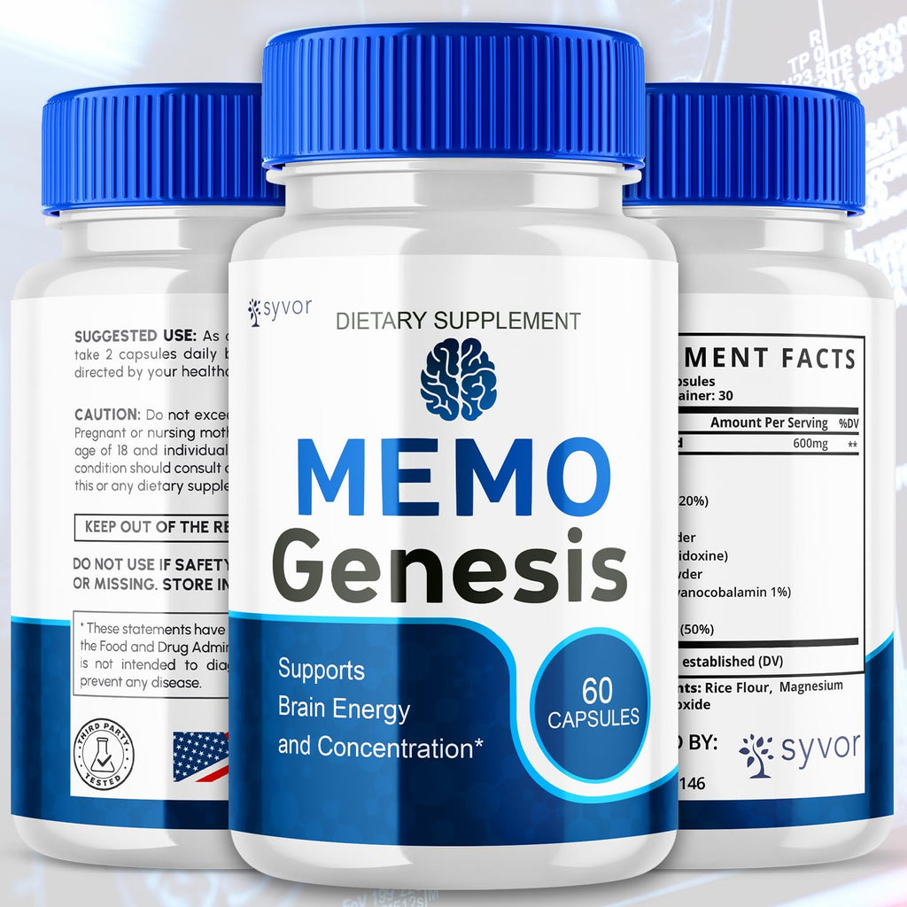 (3 Pack) Memo Genesis Capsules, Official Memogenesis Brain Health Support Pills with All Natural Ingredients, Advanced Brain Energy Supplement with Max Strength Vitamins for Women & Men (180 Capsules)