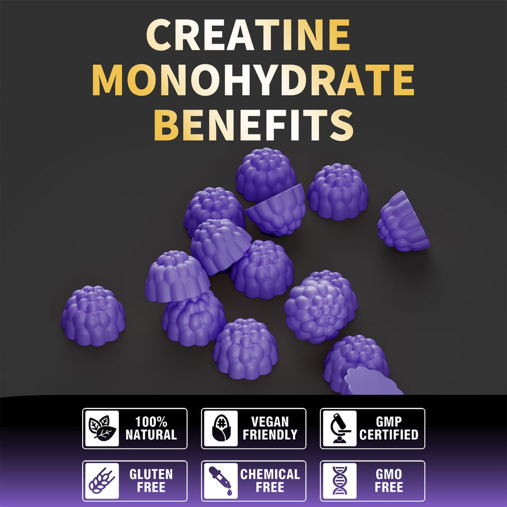 Nutravita Creatine Monohydrate Gummies for Men & Women-5g of Creatine Monohydrate per Serving - Sugar Free,Vegan, Grapes Flavor, 120 Count