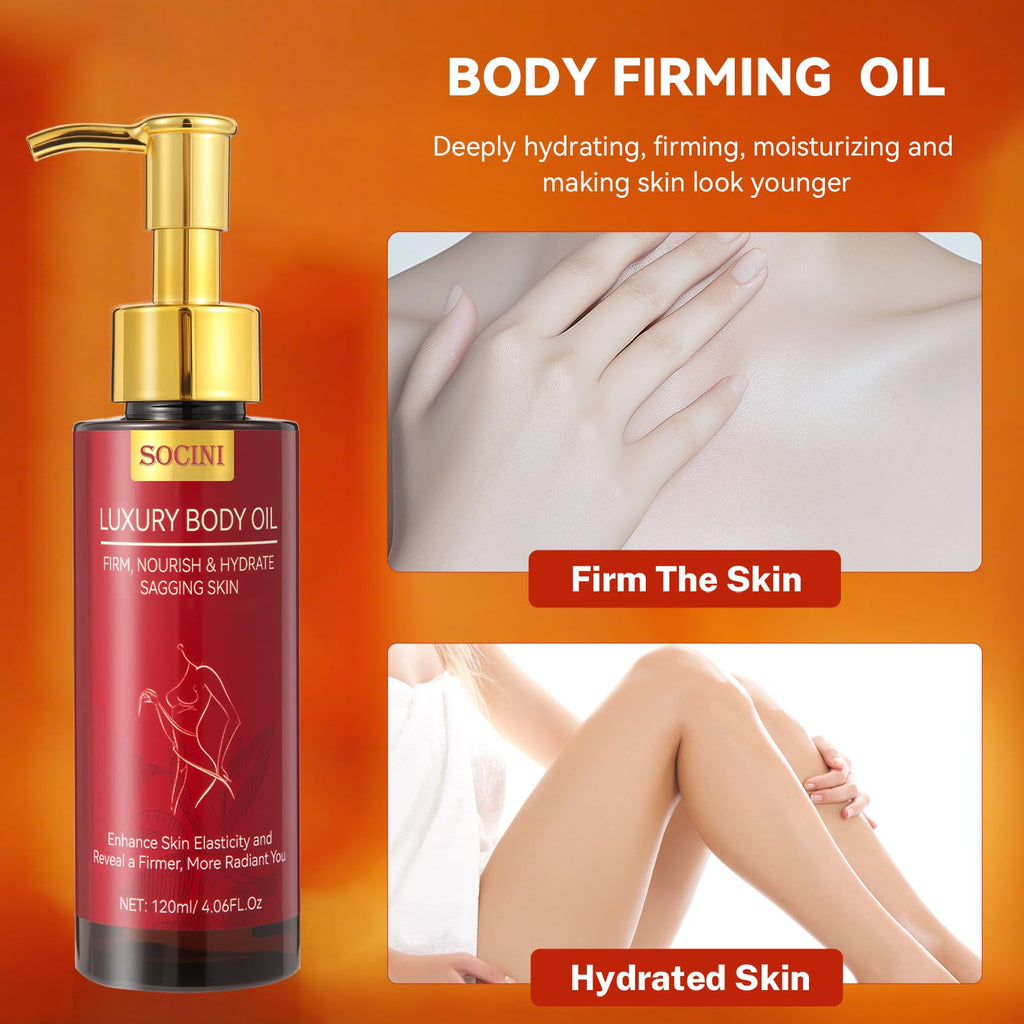 Body Firming Oil for Crepe Skin - After Shower Oil for Women, Tightening & Hydrating Treatment for Arms, Legs, Stomach & Body, Natural Formula for Dry Skin, Lightweight & Non-Greasy, 4.06 FL OZ-2Pack