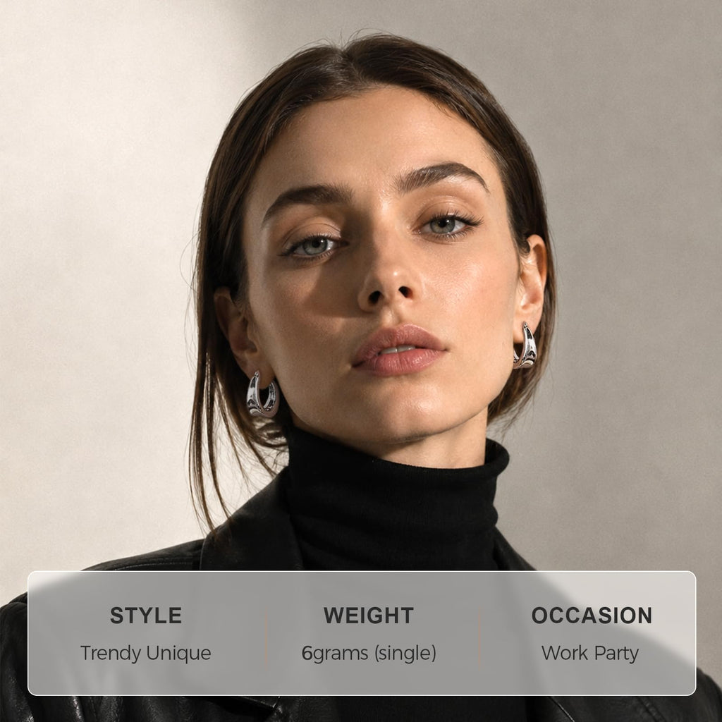 Chunky Teardrop Silver Hoop Earrings for Women Hypoallergenic