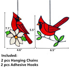 Lcensp 2 Packs Stained Glass Red Cardinal Memorial Gifts for Women, Stained Glass Window Hanging, Red Cardinal on Branch Ornament Suncatcher, Handmade Bird Decor Gift for Mom, Bird Lover