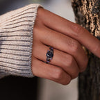 Blue Sandstone Gothic Leaf Ring for Women – 18K Black Gold Plated Vine Promise Statement Ring, Engagement Wedding Band Jewelry Gifts (7)