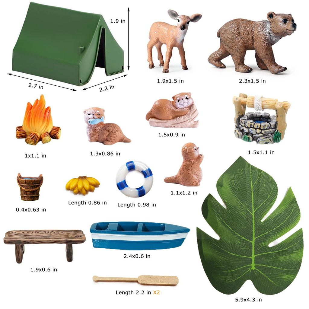 QuarenDen Miniature Garden Accessories, 32 Pcs, Model Scenery Kit, Forest Animal Figures with Model Trees Craft Grass for DIY Crafts, Micro Landscape Decoration