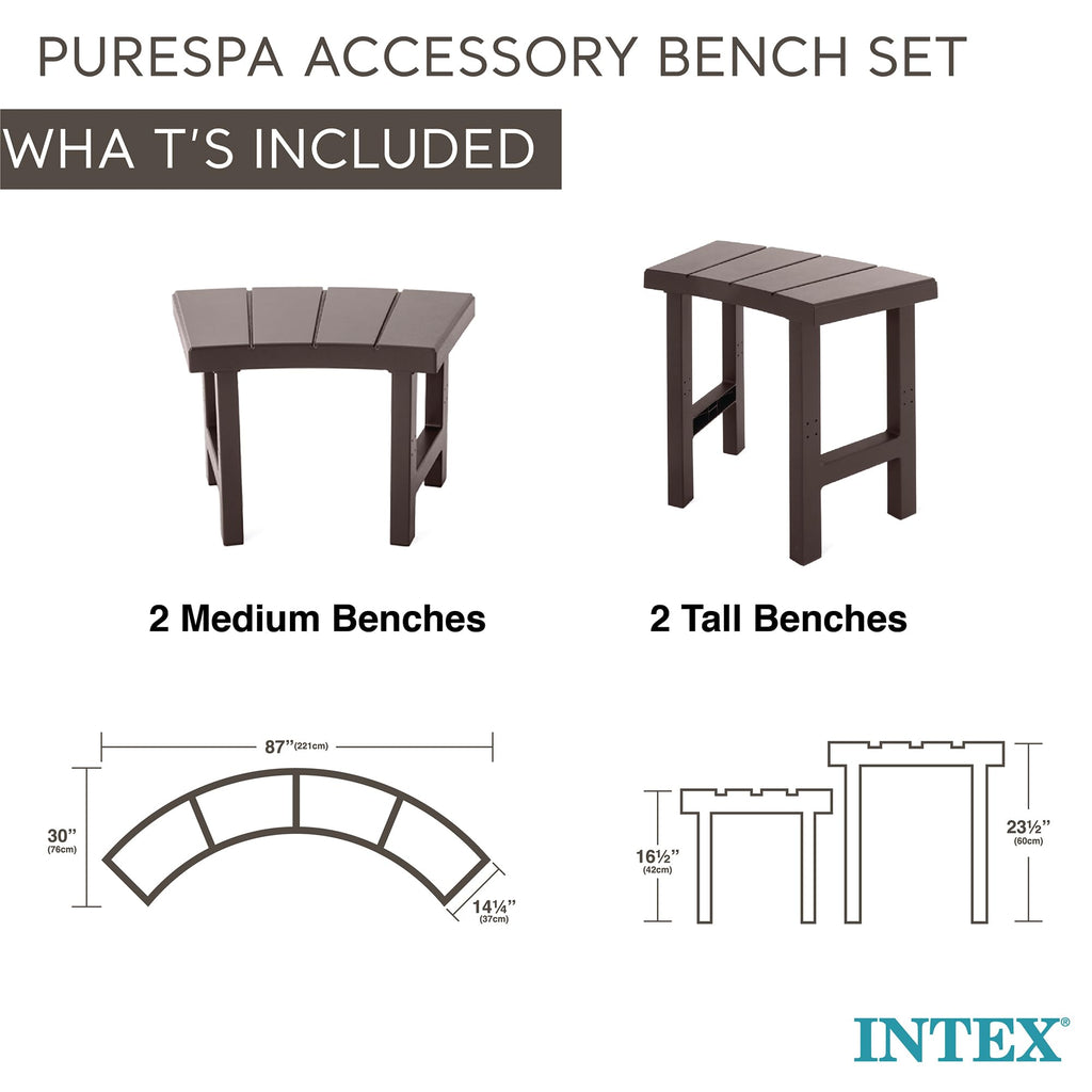 Intex Set of 4 PureSpa Benches, 2 Medium and 2 Tall Bench Accessories Compatible with Inflatable Hot Tub 4 Person Spas (Bench Accessories Only)