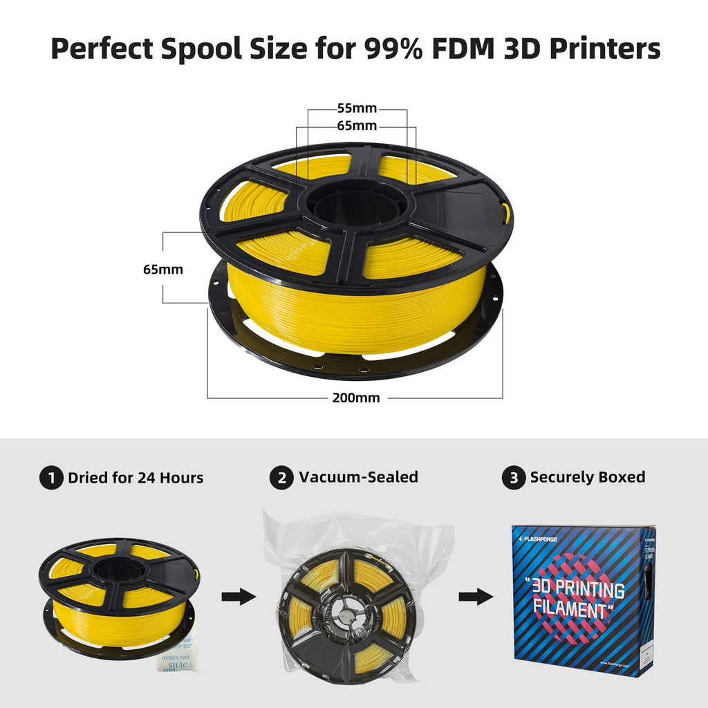 FLASHFORGE PLA Filament 1.75mm, 3D Printer Filament 1kg (2.2lbs) Spool, Dimensional Accuracy +/- 0.02mm, 3D Printing Filament Easy to Use and Fits for Most FDM 3D Printers (Yellow)