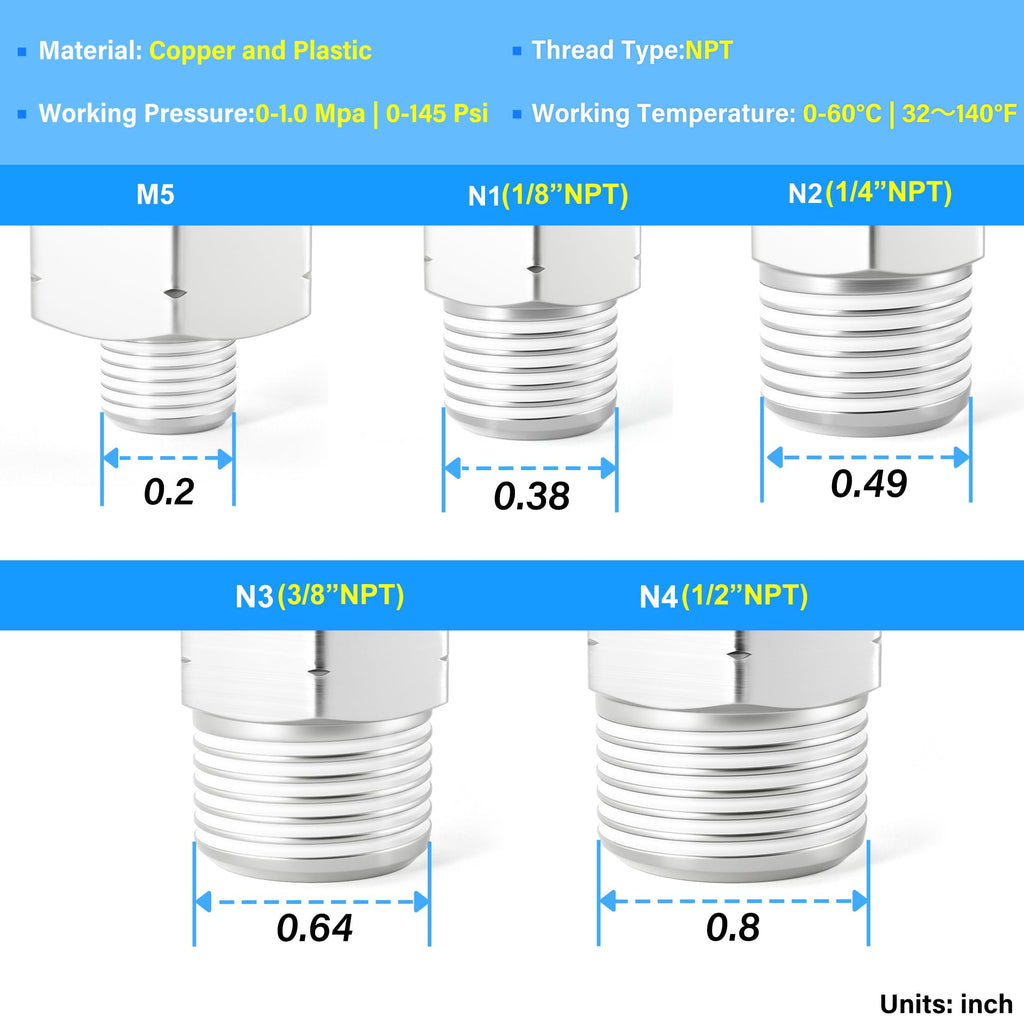 TAILONZ 1/4" x 1/8" NPT Push to Connect Straight & Elbow Fitting Kit 12Pcs