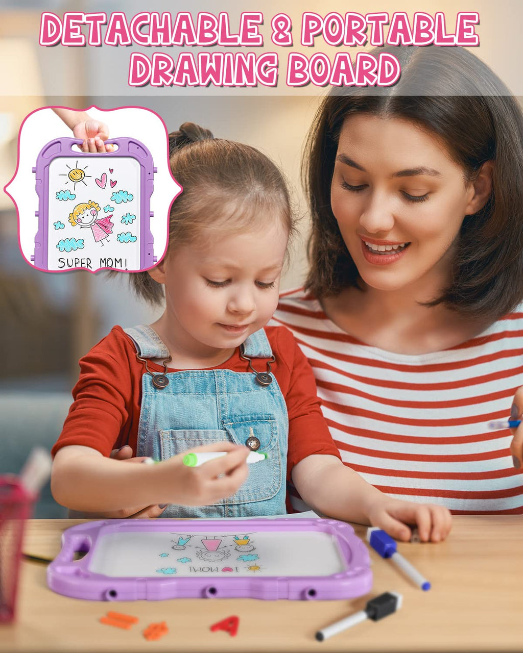 Lehoo Castle Easel for Kids, Double Sided Kids Art Easel with Magnetic White Board Chalk Board, Adjustable Standing Toddler Easel with Drawing Accessories, Gift for Girls 3 4 Years Old