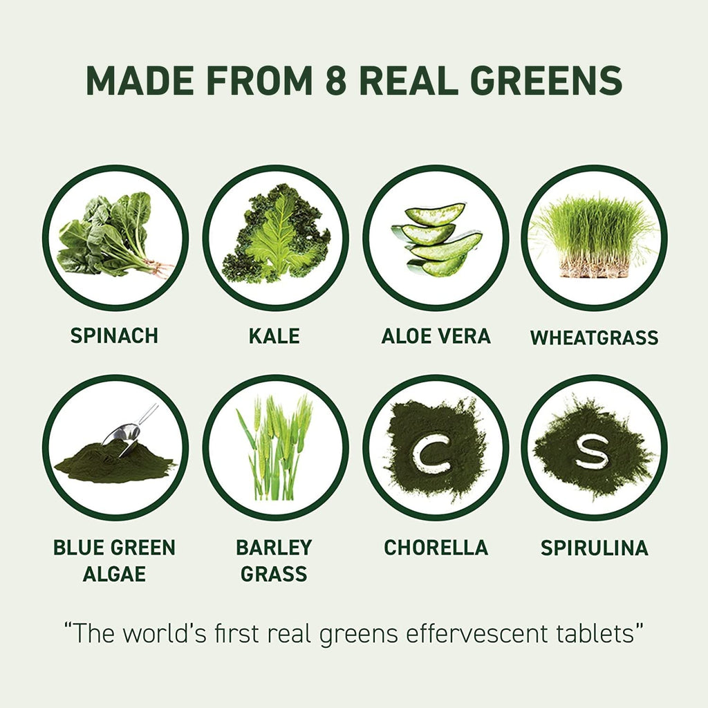 8Greens Supergreens Tablets | Super Greens Powder Superfood Tablet, Metabolism Immunity & Focus, Daily Greens Effervescent Tablets, Organic: Aloe Vera, Spirulina, Chlorella, Energy, 30 Servings