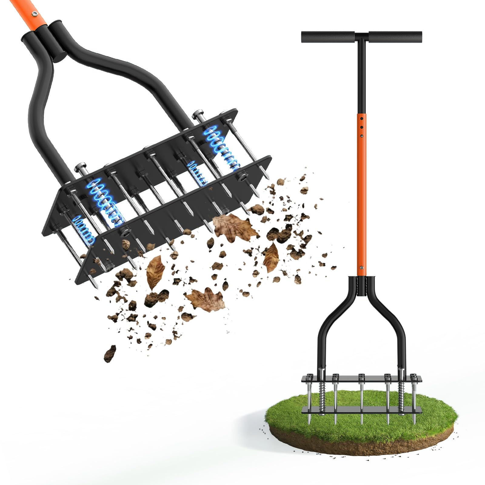 KXGBARN Lawn Aerator Tool with Dual-Layer Self-Cleaning Spikes, 15 Spike Heavy Duty Manual Lawn Aerator for Compact Soil, Anti-Clog Grass Aerator for Yard, Garden & Lawn Care