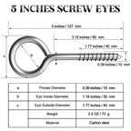 YGAOHF 8 Pcs 5 Inch Eye Hooks Screw in Heavy Duty, Large Eye Bolts Screw in, Stainless Steel 500 LBS Breaking Strength, Strong Eye Screws for Wood, Hanging Heavy-Duty Applications