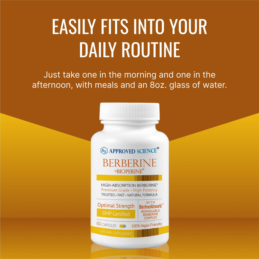 Approved Science Berberine 1000mg - High Absorption Berberine Supplement with BioPerine - 360 Capsules - 6 Month Supply - Vegan