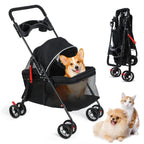 sxvbdway 4 Wheels Pet Stroller for Medium Small Dog up to 50lbs, Dog Cat Stroller, Outdoor Travel Pet Folding Strollers with Cup Holder, Detachable Carrier, Breathable Visible Mesh (Black Upgraded)
