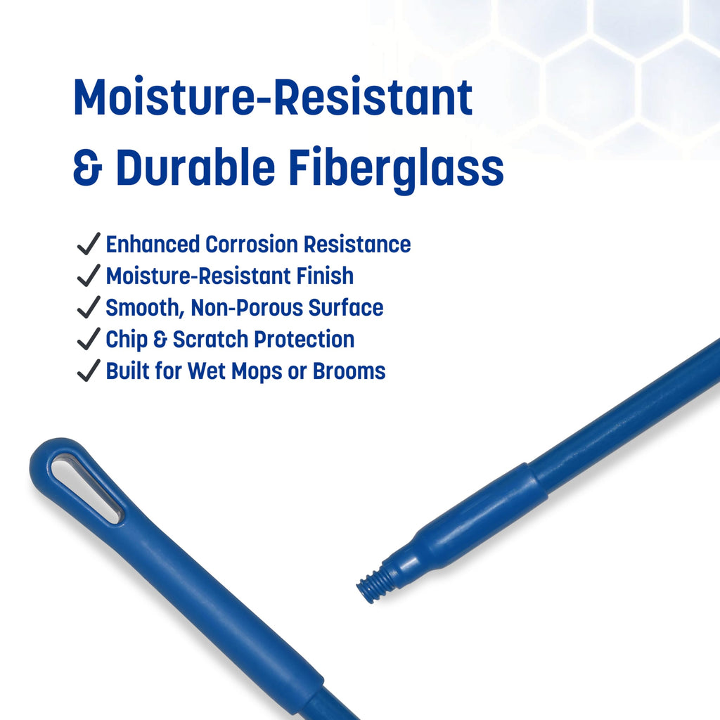 SPARTA 48" Fiberglass Replacement Handle with 3/4" Acme Thread Tip, Polyester Veil Reinforced, Hanging Cap, Commercial Cleaning, Blue