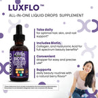 Biotin Liquid Drops Collagen Keratin Hyaluronic Acid Saw Palmetto for Hair Skin and Nails Silica Vitamin A C Vitamin D Bamboo Turmeric Zinc Folate Magnesium Horsetail LuxGlo by Clean Nutra - 2Pack