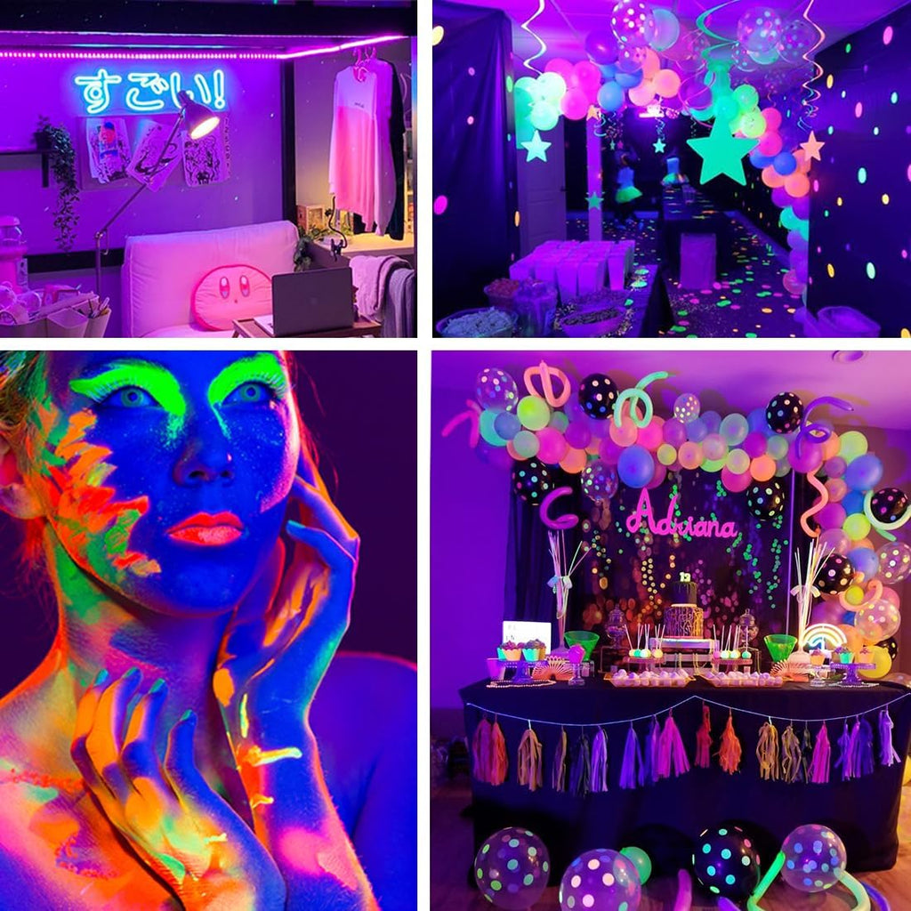 PIZHLO 66 Foot Black Light Strips & Remote, Dimmable Flexible Blackights Strip Lights 1200 LEDs for Glow Party Body Paint Birthday Bedroom Room Fluorescent Tapestry Poster, Non-Waterproof