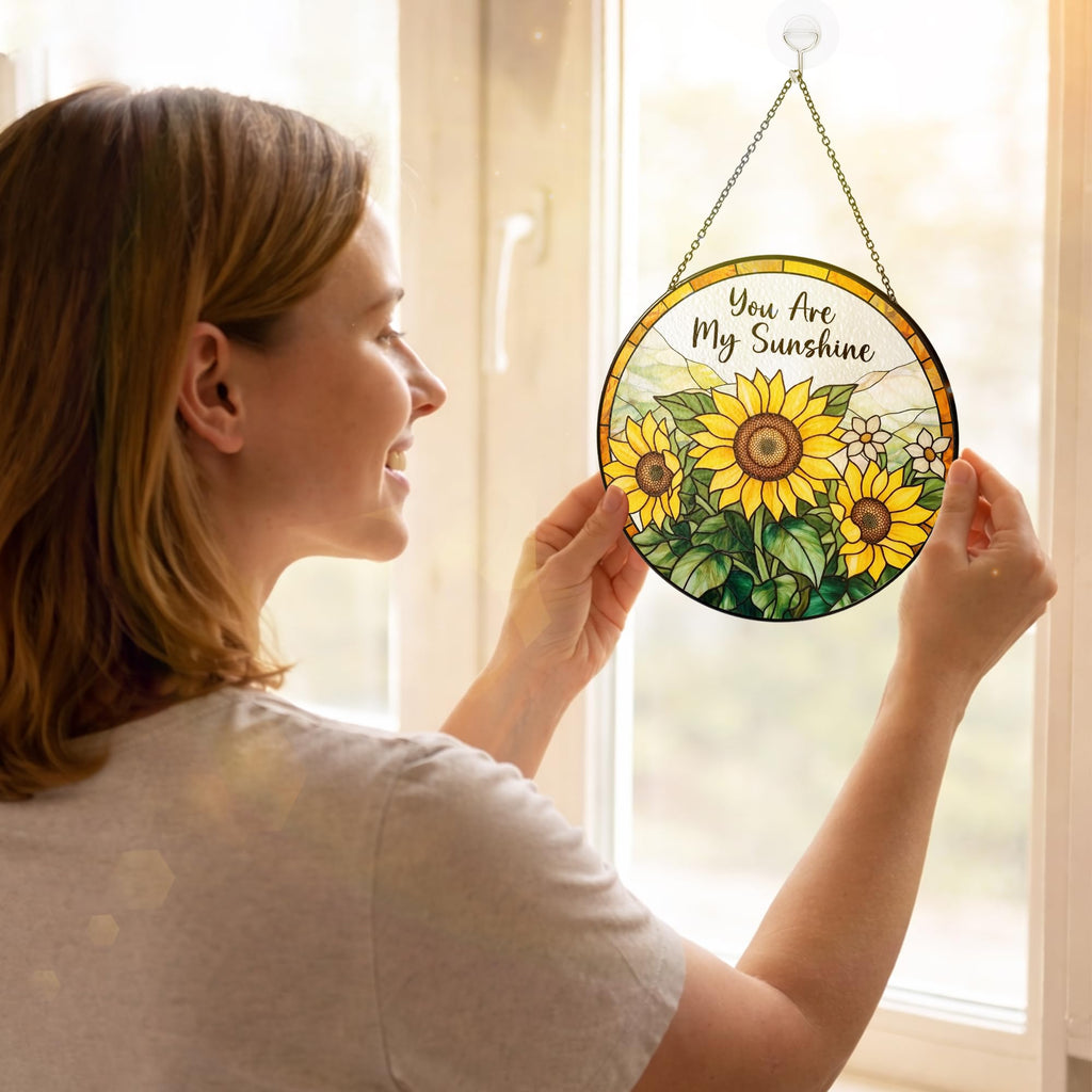 Sunflower Gifts for Women - You are My Sunshine Suncatcher, Birthday Gifts for Mom, Grandma, Mama, Step Mom, Mother in Law from Daughter Son - Sunflowers Suncatcher Stained Glass Window Hanging Decor
