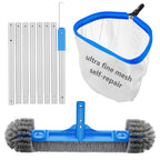 TidyMister Pool Cleaning Kit Full Set - 17.5'' Self-Repair Pool Nylon Net Ultra Fine Mesh & 17.5'' Detachable Round End Pool Brush & 10 Ft Pool Pole with Hook, for Above Ground In-ground Pools, Spas