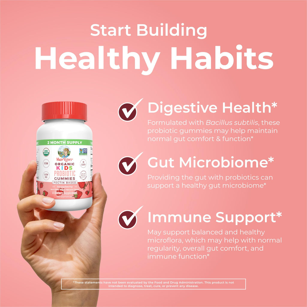 MaryRuth Organics Kids Probiotics for Digestive Health | USDA Probiotic Gummies | 2 Month Supply | Kids Probiotics | Immune Support | Gut Health Supplement | Vegan | Non-GMO | Gluten Free | 60 Count