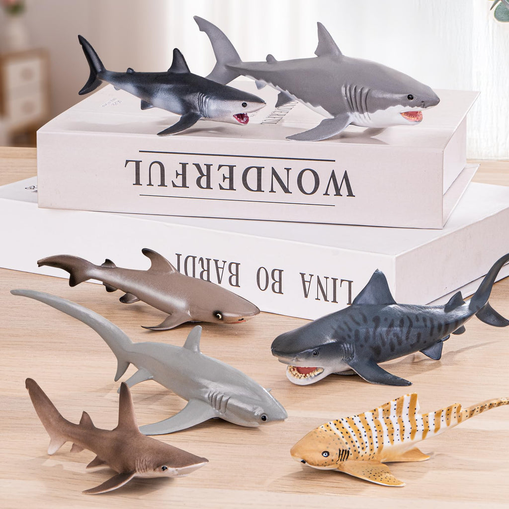 10PCS 5-8" Realistic Shark Figurines Toy for Toddlers 3-5 5-7, Large Ocean Animal Bath Toys for Kids Ages 4-8, Sharks Cake Toppers, Easter Eggs, Birthday Party Favors & Gifts for Boys & Girls
