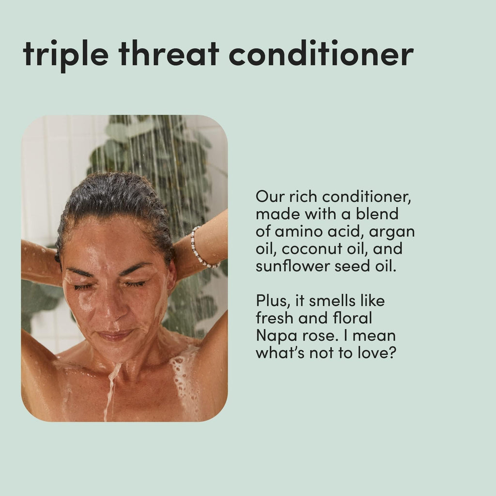hers Triple Threat Shampoo & Conditioner Set - Biotin, Saw Palmetto, & Pumpkin Seed Oil Formula - Thickens & Hydrates - Color-Safe, Paraben-Free, Vegan - Napa Rose Scent - 6.4 Fl Oz, 2 Count