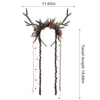 MOSTORY Dark Flower Deer Antlers Headband, Gothic Floral Reindeer Headpiece