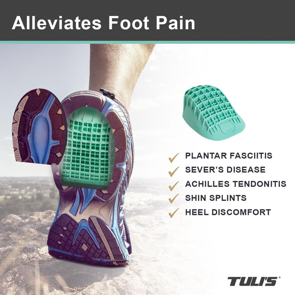 Tuli's Heavy Duty Heel Cups, Shock-Absorbing Cushion Insert for Plantar Fasciitis, Sever’s Disease, and Heel Pain, Green, 2 Pairs, Large