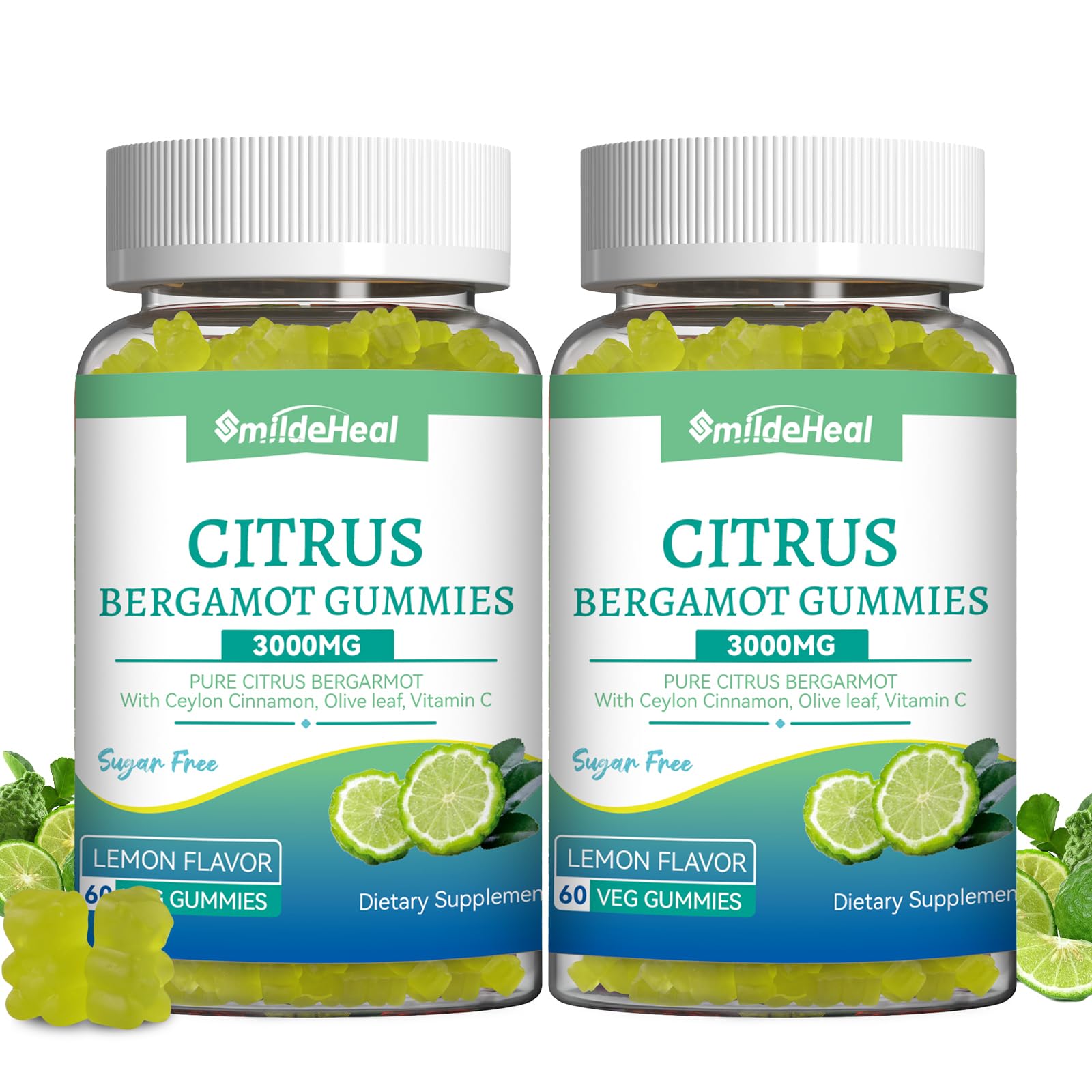 SmildeHeal Citrus Bergamot Gummies 3000mg, Bergamot Supplement for High Cholesterol, Cholesterol Lowering Supplement for Heart, Immune System & Anti-Aging, Sugar Free Vegan 120 Gummies