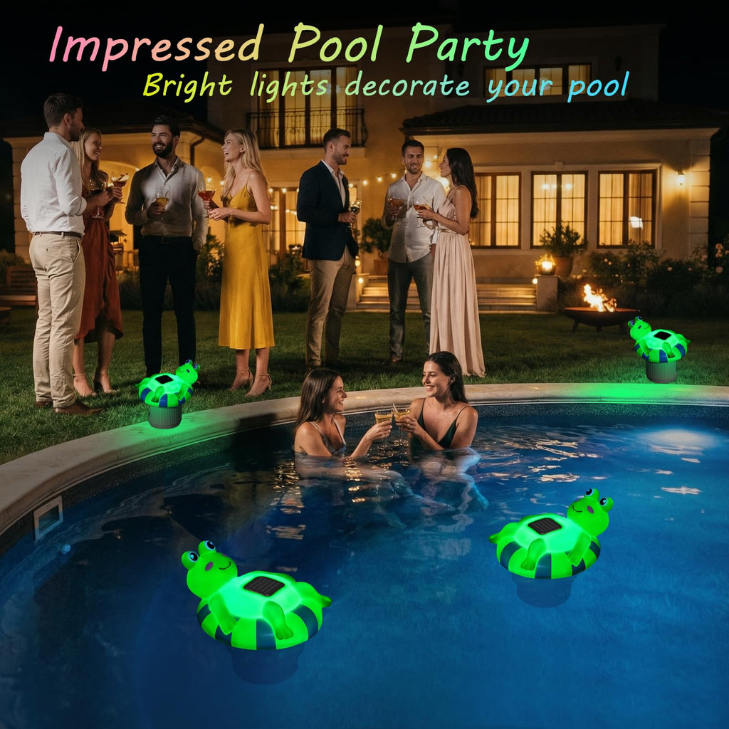Blufree Pool Chlorine Floater, Frog Solar Chlorine Floater Glow in The Dark Fits 4x3'' Tablets, Adjustable Flow & Large Capacity Floating Chlorine Dispenser for Pool, Hot Tub Spa (Green, 9 in)