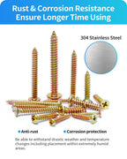 DIVANC 560Pcs 304 Stainless Steel Zinc Plated Self Tapping Screws Assortment Set, M3/M4/M5/M6 Flat Head & Round Head Self Tapping Screws Assortment Set, Phillips Drive Wood Screw Assortment Kit (Gold)