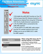 eSynic Professional eARC Audio Extractor-192KHz ARC to Optical Adapter-for HDTV ARC/eARC Ports to Optical Soundbar-Ultra Long 7ft Cable-Easy to Setup-Support PCM 2.0/Dolby 5.1/DTS 5.1 Audio Formats