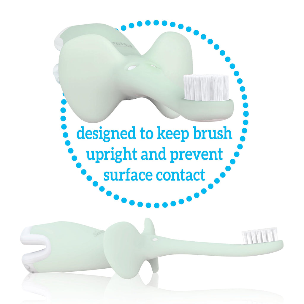 Dr. Brown’s Infant-to-Toddler Training Toothbrush Set, Mint Elephant with Fluoride-Free Strawberry Baby Toothpaste, 0-3 years