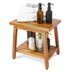 Shower Stool Bench Chair Waterproof with Storage Shelf for Shaving Legs, Spa, Bath Seat, Inside Shower Bench for Adults Seniors Elderly, Outdoor Side Table, Patio, Pool, End Table (16 Inches)