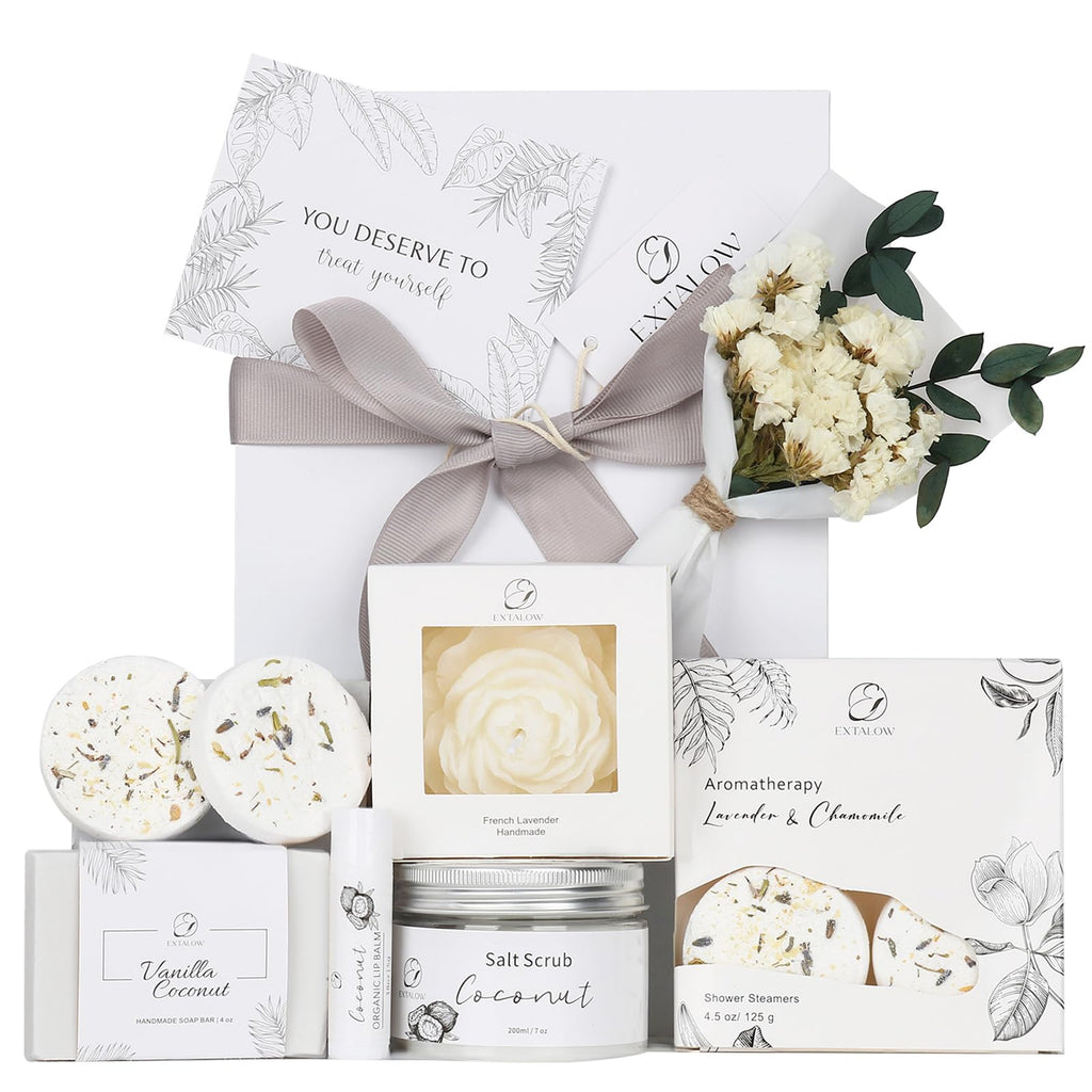 EXTALOW Spa Gifts for Women Bath and Body Gift Basket Valentines Day Gifts Coconut Lavender Home Spa Set Self Care Gift for Mom Sister Her Wife Birthday Gifts Spa Kit Care Package Thank You Gift