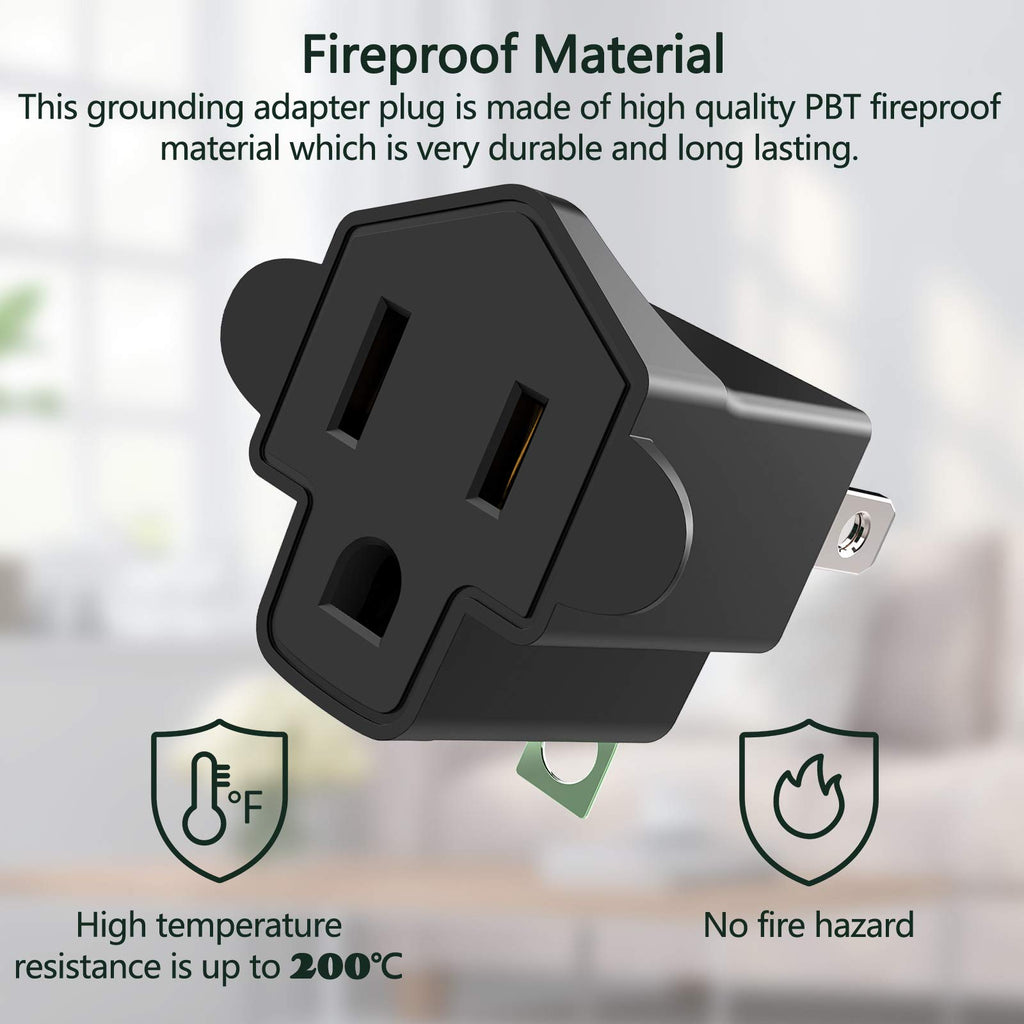 JACKYLED 3 Prong to 2 Prong Grounding Adapter Wall Outlet Converter, 2 Prong Power Adapter Fireproof Material 392℉ Resistant Heavy Duty for Household, Electrical, Indoor Use Only, Black, 10 Pack