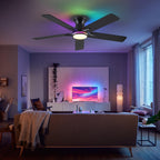 Goniyado 52" RGB Ceiling Fans with Lights and Remote/APP,Black Low Profile Ceiling Fans,Modern Flush Mount Ceiling Fans for Bedroom Kids Room