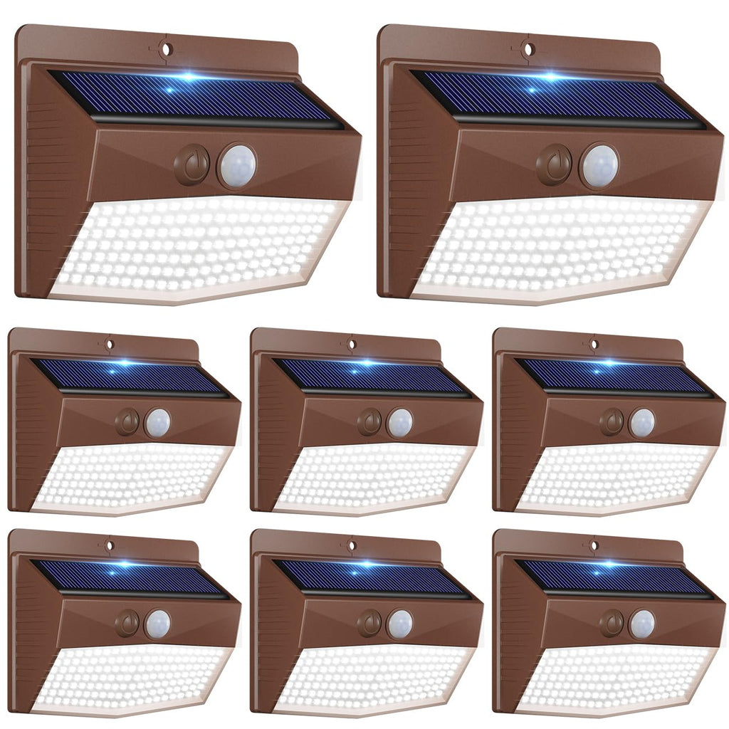 Peasur Solar Outdoor Lights, [8 Packs] Motion Sensor Security Lights with 3 Lighting Modes Wall Lights Waterproof Solar Powered Lights for Garden Yard, Brown