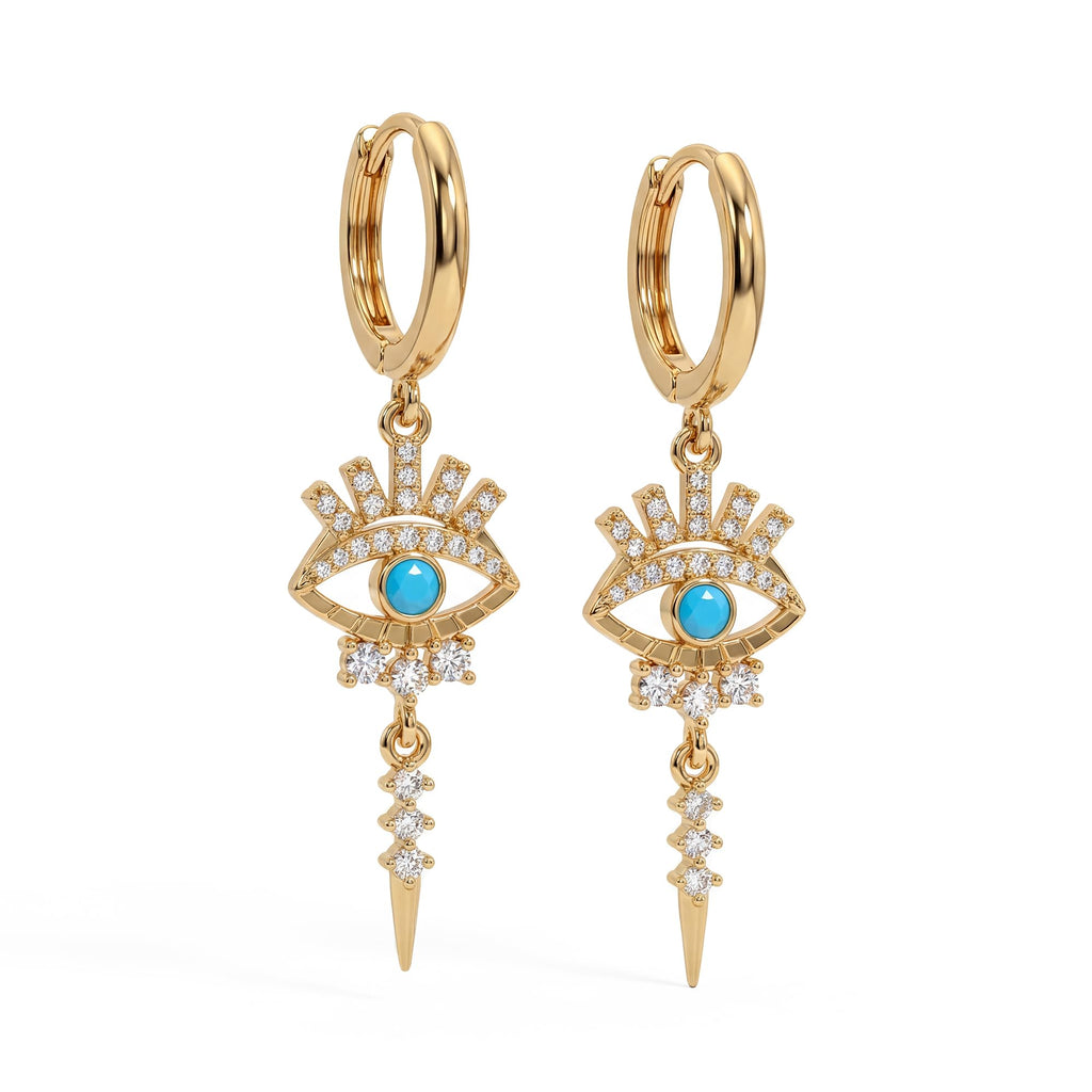 MYEARS Women Evil Eye Earrings Gold Huggie Hoop Link Spike Dangle Drop Turquoise Cubic Zirconia 14K Gold Plated Small Simple Hypoallergenic Everyday Protection Jewelry 1