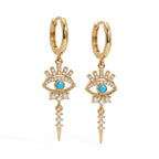 MYEARS Women Evil Eye Earrings Gold Huggie Hoop Link Spike Dangle Drop Turquoise Cubic Zirconia 14K Gold Plated Small Simple Hypoallergenic Everyday Protection Jewelry 1