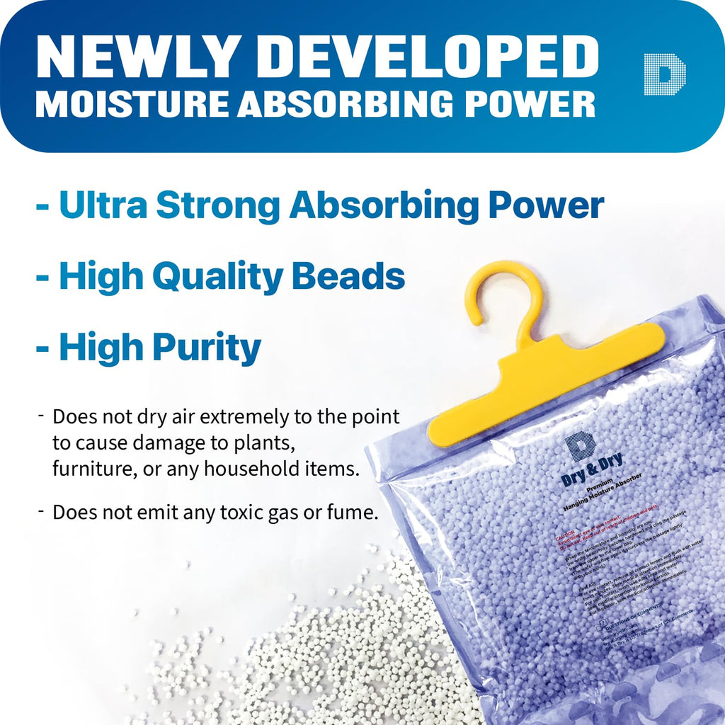 Dry & Dry Premium Moisture Absorbers Dehumidifiers for Home, Basement, Bedroom, Small Dehumidifiers - Blue & White (Pack of 12) 14 ounce